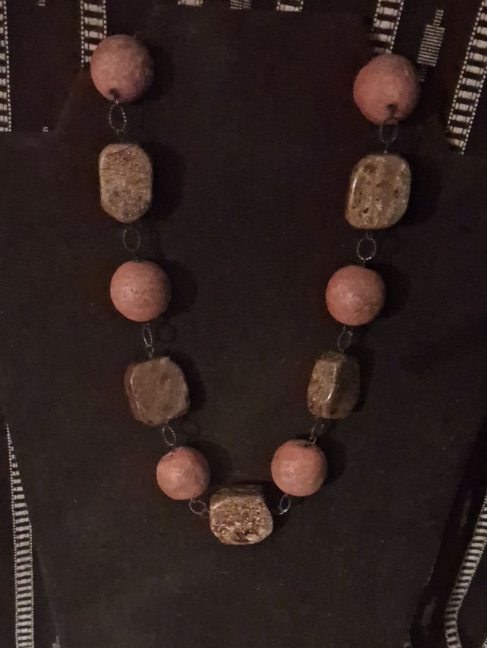Natural Stone Bead Necklace in Dusty Pink and Brown